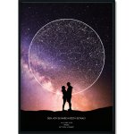 Hvězdná mapa Vašeho životního okamžiku Rozměr plakátu: 50 x 70 cm, Barva pozadí: Vesmírná, Volba rámu: Černý dřevěný rám – Zboží Mobilmania
