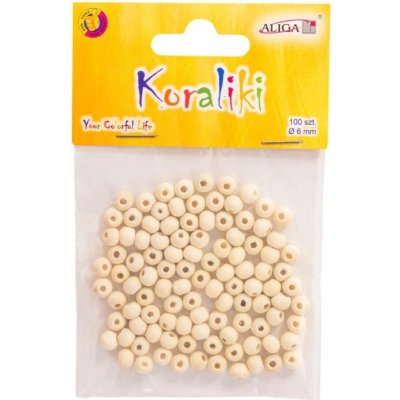 Korálky 6mm,100ks přírodní, dřevěné – Zboží Dáma