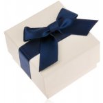 Šperky eshop Krémová dárková krabička na prsten, přívěsek nebo náušnice, modrá mašle U23.9 – Zboží Dáma