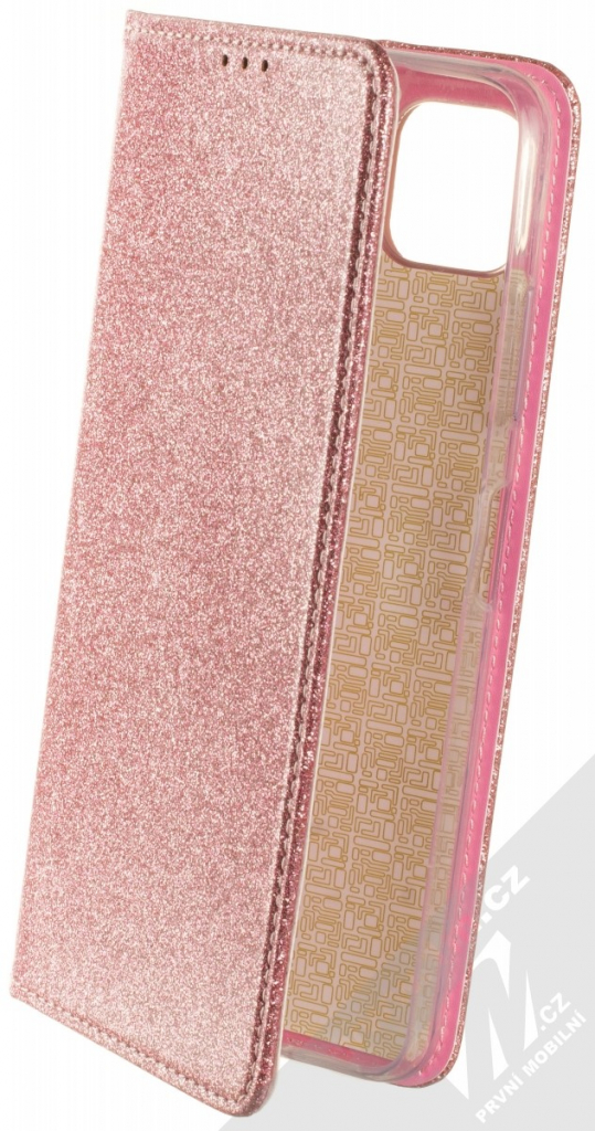 Pouzdro 1Mcz Shining Book třpytivé flipové Samsung Galaxy A22 5G růžově zlaté