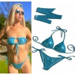 Třpytivé Sparkle*Me plavky bikiny brazilky na zavazování s řasením na zadečku modrá – Zboží Mobilmania