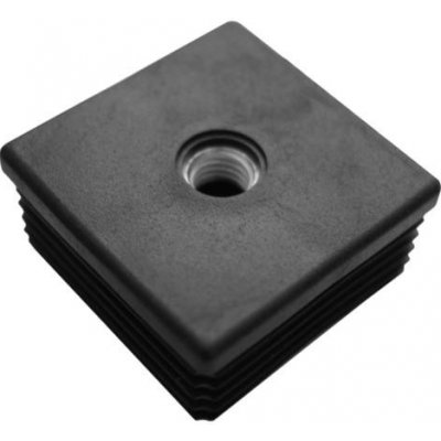KP Žebrovaná čtvercová plastová zátka - plochá 35x35 mm černá erodovaná, kovový závit M10, na hranoly, jekly, sloupky a trubky