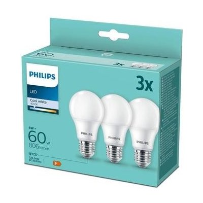 Philips klasik, 8W, E27, studená bílá 3ks – Hledejceny.cz