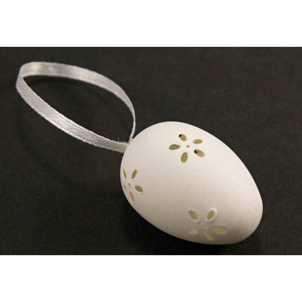 Velikonoční dekorace Menší velikonoční vajíčko krajkové na mašličce - bílá