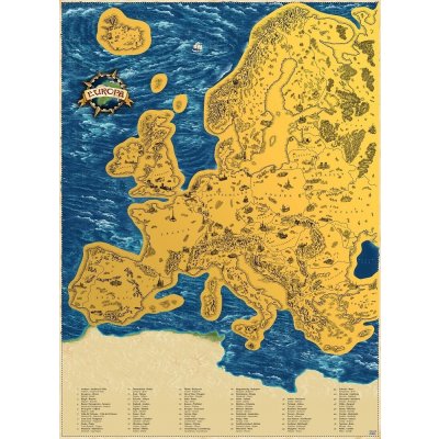 Stírací mapa Evropy – zlatá Deluxe XL – Zboží Mobilmania