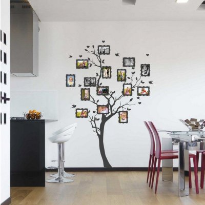 INSPIO Samolepka na zdi ve vlastní barvě - Strom s fotkami 10x15cm stromy černá, šedá, , dřevěný design rozměry 195x130