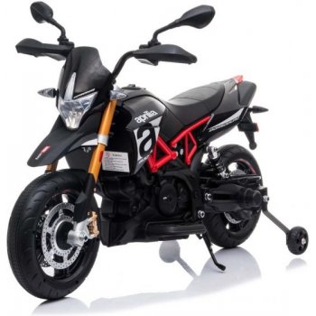 Beneo elektrická motorka Aprilia Dorsoduro 900 Licencované 12V baterie Eva měkké kola 2 x 18W motor Odpružení kovový rám kovová vidlice pomocná kolečka šedá