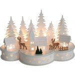 Dekorácia MagicHome Vianoce, Dedinka s jeleňmi, 10 LED teplá biela, 2xAA, MDF, 30x14x19,5 cm – Hledejceny.cz