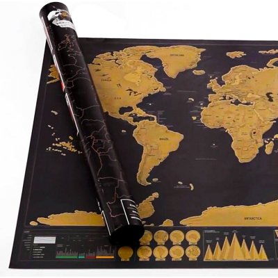 Deluxe Stírací mapa světa, černý 42 x 30 cm S tubou bez tuby: 42 x 30 cm, s tubou – Zboží Dáma