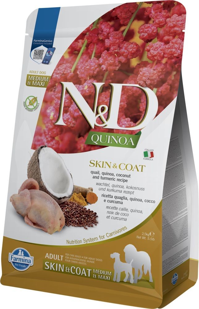 N&D Quinoa Dog Skin&Coat Quail Adult M/L 2,5 kg