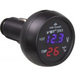 Digitální voltmetr s teploměrem + USB nabíječka do CL zásuvky, 12-24V | Zboží Auto