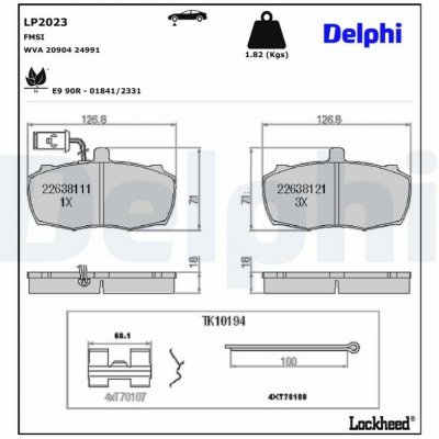 Sada brzdových destiček, vždy 4 kusy v sadě DELPHI LP2023 | Zboží Auto