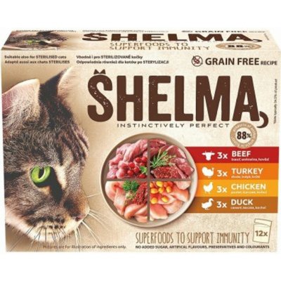 Shelma Cat kuřecí hovězí kachní a krůtí 12 x 85 g – Zboží Mobilmania