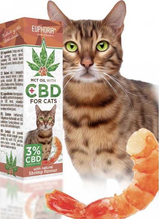 Euphoria CBD konopný olej pro kočky 3% 300 mg krevety 10 ml
