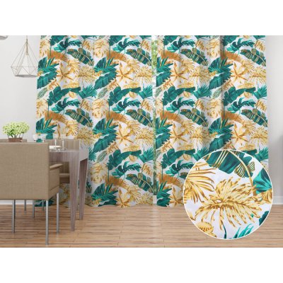 Biante Bavlněný závěs Sandra SA-245 Zelené a zlaté tropické listy 150x200 cm – Hledejceny.cz