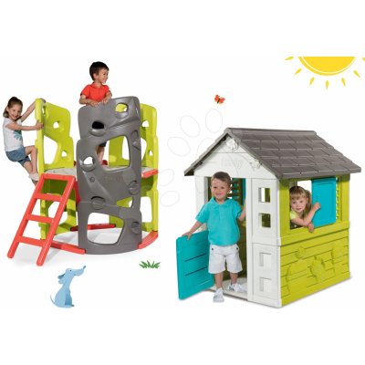 Smoby Set domček Pretty Blue so zasúvacou okenicou+preliezačka Multi-Activity Tower so šmykľavkou SM310064-9 – Zboží Mobilmania