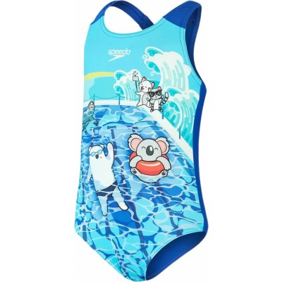 Speedo Girls Digital Printed Swimsuit - cobalt/ azure/ white