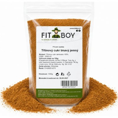 FITBOY Třtinový cukr tmavý jemný 1000 g – Zboží Dáma