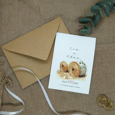 Svatební oznámení Balíky slámy, rozměr 10,5 x 14,5 cm – Sleviste.cz