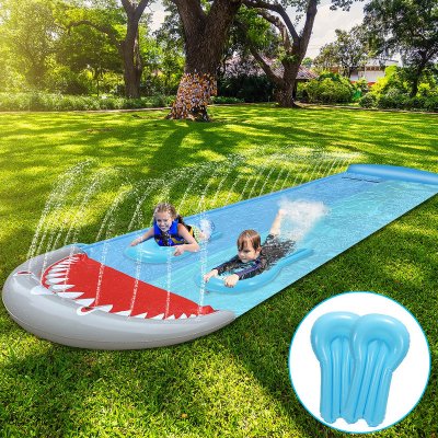 Jiubiaz Vodní skluzavka 2 Bodyboardy Sprinkler Lawn Water Slide PVC – Zboží Mobilmania