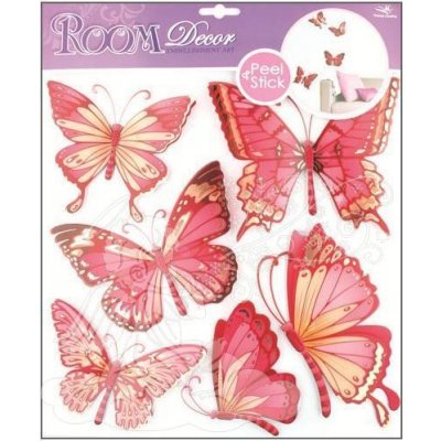Samolepky na zeď motýli růžoví s pohyblivými křídly 655, 30x30 cm