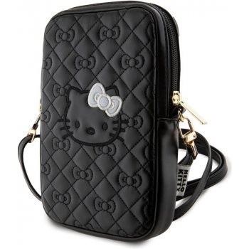 Hello Kitty PU Leather Quilted Pattern Kitty Head Logo Phone Bag černé