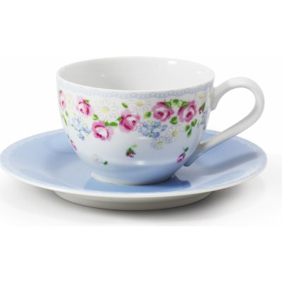 Šálek s modrým podšálkem RoseLine kvítky Leander český porcelán 200 ml – Zboží Mobilmania