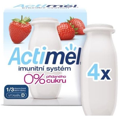 Actimel Probiotický jogurtový nápoj s vitamíny a 0% přidaného cukru jahoda 4x100g – Sleviste.cz