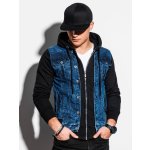 Ombre Clothing pánská džínová bunda C322 jeansová/černý – Zboží Mobilmania