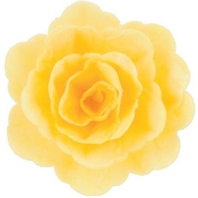 Dekorace oplatková - Růže velká 55 mm, žlutá, 3 ks
