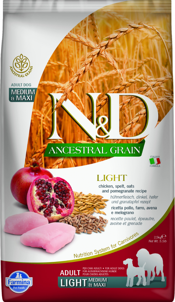 N&D Ancestral Grain Dog Adult Light Medium & Maxi Chicken & Pomegranate 2,5 kg