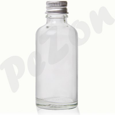 Láhev 50ml: Skleněná, kulatá průhledná, bezbarvá láhev, 50ml - Objem 50ml bez rozprašovače – Hledejceny.cz