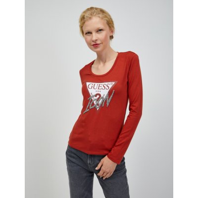 Guess dámské tričko s dlouhým rukávem Červené – Zboží Mobilmania
