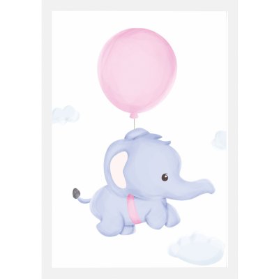 Plakát zvířátka sloník na balónku - Obraz, Plakát Velikost: A3 - 29,7x42  cm, Volba rámu: s bílým rámem — Heureka.cz