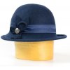 Klobouk Vlněný klobouk zdobený saténem a knoflíkem tm.modrá melír