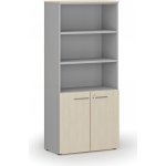Primo Kombinovaná kancelářská skříň GRAY, dveře na 2 patra, 1781 x 800 x 420 mm, šedá/bříza – Sleviste.cz
