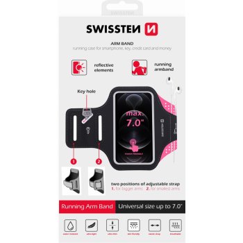 Pouzdro Sportovní ruku na běhání SWISSTEN ARMBAND pro mobily do 7" růžové