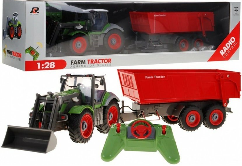 iMex Toys Traktor s přívěsem RTR Zeleno-červený 1:28