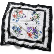 Classic Scarf šátek se 4 kyticemi ve světlých tónech a nádechem růžové černý