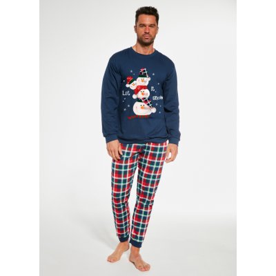 Cornette 236 vánoční sněhulák pánské pyžamo dlouhé modré – Zboží Mobilmania