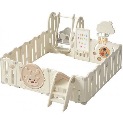 EMP ohrádka s houpačkou, basketbalovým košem a skluzavkou 190 x 196 cm béžová – Zboží Dáma