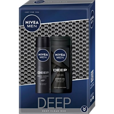 Nivea Men Deep Clean sprchový gel 250 ml + Deep Black Carbon antiperspirant sprej 150 ml dárková sada – Zbozi.Blesk.cz