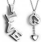 Šperky eshop Ocelové přívěsky pro pár rozdělený nápis Lovesrdíčko na řetízku zirkony S12.12 – Zboží Mobilmania