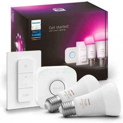 Philips Hue Hue Bridge Starter Kit 1x9W E27 806-1100lm 2000-6500K RGB White and Color Ambiance, Bluetooth, ZigBee, dálkové ovládání, bílá – Zboží Mobilmania