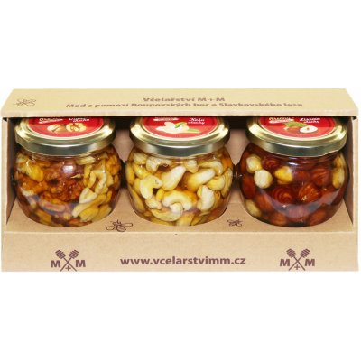 Včelařství M+M balíček ořechů v medu vlašské, kešu, lískové 3 x 250 g – Zbozi.Blesk.cz