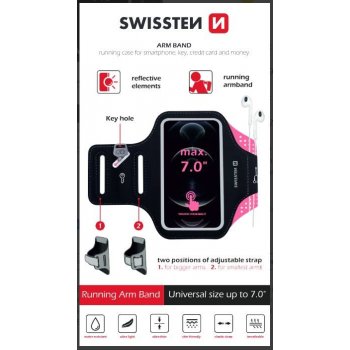 Pouzdro Sportovní ruku na běhání SWISSTEN ARMBAND pro mobily do 7" růžové