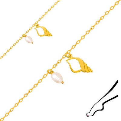 Šperky eshop Zlatý náramek na nohu kontura mušle s výřezem dvě bílé perly S1GG72.33