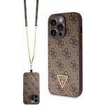 Pouzdro Guess PU 4G Strass Triangle Metal Logo + Crossbody Popruh iPhone 15 Pro hnědé – Hledejceny.cz