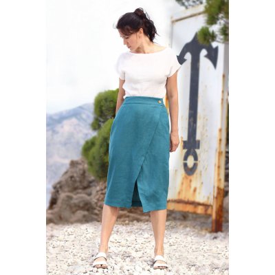 TopMode zavinovací lněná midi sukně Lotika Premium quality 706566 – Sleviste.cz