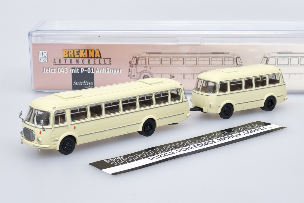 Brekina Škoda 706 RTO/Jelcz 043 s vlečným vozem Jelcz P 01E béžová 1:87